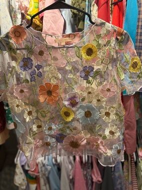 Evolutionary Floral Embroidered Sheer Top